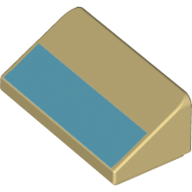 Lego Brick Sloped 30° 1 x 2 x 2/3 with Blue Stripe Print / Tan