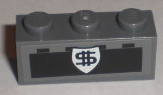 Lego Brick 1 x 3 with Black Dollar Sign on White Badge and Black Brick Pattern (Sticker) - Set 8211