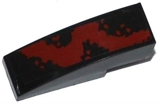 Lego Slope, Curved 3 x 1 with Dark Red Spatter Pattern Right (Sticker) - Set 76020 / Black