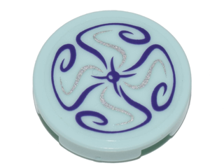 Lego Tile, Round 2 x 2 with Bottom Stud Holder with Silver and Dark Purple Swirls Pattern (Sticker) - Set 41180 / Light Aqua