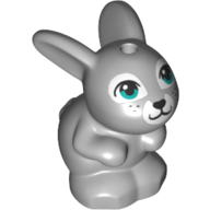 Lego Animal, Rabbit / Bunny Sitting with Dark Turquoise Eyes and White Nose and Mouth Print / Light Bluish Gray