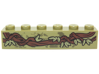 Lego Brick 1 x 6 with Vines and Leaves Pattern Right Side (Sticker) - Set 70014 / Olive Green