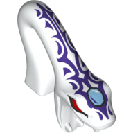 Lego Minifig Head Special, Snake, Arched with Open Mouth and Red Eyes, Light Blue Gem and Dark Purple Scales Print (Pythor) / White
