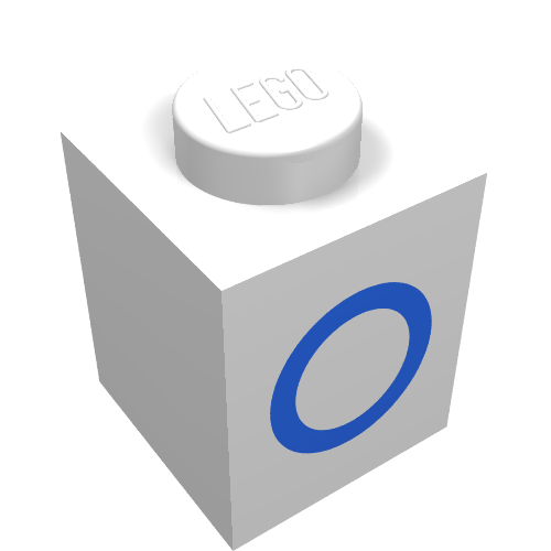Lego Brick 1 x 1 with Blue '0' Print / White