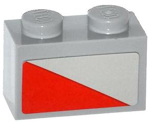 Lego Brick 1 x 2 with Red Triangle Pattern Model Right Side (Sticker) - Set 79121