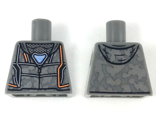 Lego Torso Hoodie with Dark Silver Camouflage and Orange Trim, Triangle Arc Reactor Pattern