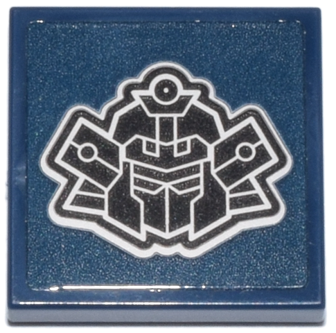 Lego Tile 2 x 2 with Black and White Mech Mask / Helmet with Armor Plates and 3 Circles Pattern (Sticker) - Set 71837 / Dark Blue