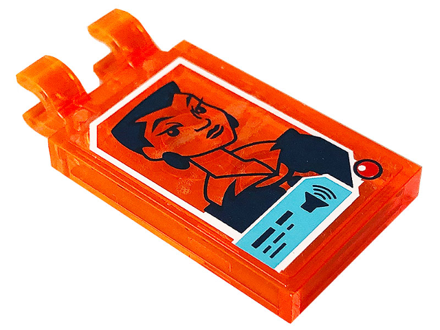Lego Tile, Modified 2 x 3 with 2 Open O Clips with Screen with White Border, Medium Azure Panel, Woman in Earrings and Suit Pattern (Sticker) - Set 41232