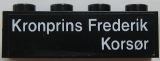 Lego Brick 1 x 4 with 'Kronprins Frederik Korsør' Pattern, 'Korsør' on Right  (Sticker) - Set 1660