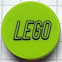 Lego Tile, Round 2 x 2 with Bottom Stud Holder with Black LEGO Logo Outline Rounded Ends on Transparent Background Pattern (Sticker) - Set 80111 / Lime