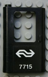Lego Door 1 x 4 x 5 Train Left, Thin Support at Bottom with Dutch NS '7715' Pattern (Sticker) - Set 7715 / Black