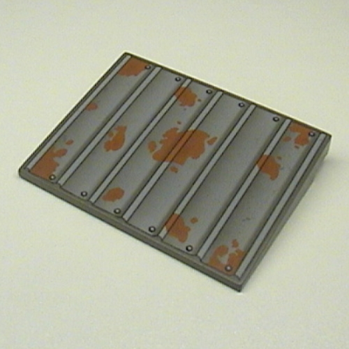 Lego Brick Sloped 10° 6 x 8 with Rusting Sheet-Metal Roof Print / Dark Gray