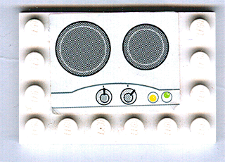 Lego Tile, Modified 4 x 6 with Studs on Edges with Stove Top Pattern (Sticker) / White