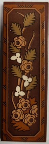 Lego Tile 2 x 6 with Wooden Panel with Dark Orange and Dark Tan Leaves, Tan and Nougat Flowers Pattern Model Right Side (Sticker) - Set 21344