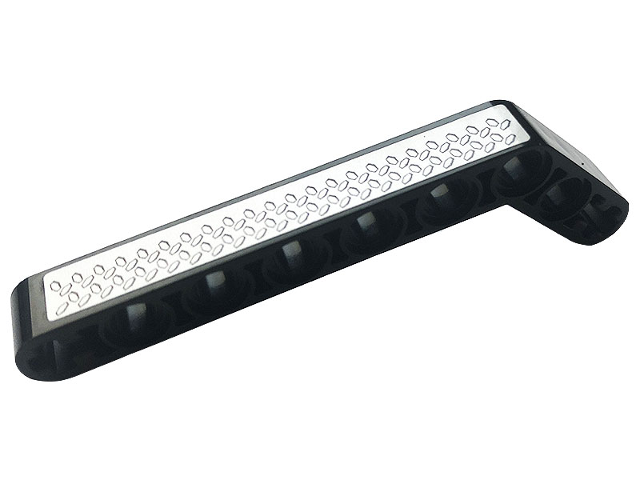 Lego Technic, Liftarm, Modified Bent Thick 1 x 9 (7 - 3) with Silver Tread Plate Pattern (Sticker) - Set 42108 / Black