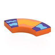Lego Tile 2 x 2 Curved, Macaroni with Bright Light Orange Band, Dark Purple/Dark Azure Shapes Print / Orange