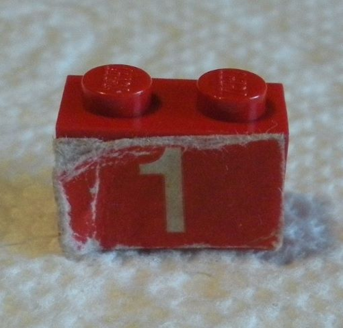Lego Brick 1 x 2 with Number 1 on Red Background Pattern (Sticker) - Set 590