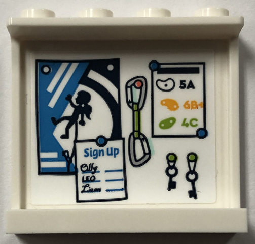 Lego Panel 1 x 4 x 3 with Side Supports - Hollow Studs with Rock Climbing and 'Sign Up' Posters, Carabiners, Keys and Instructions Pattern (Sticker) - Set 41744 / White