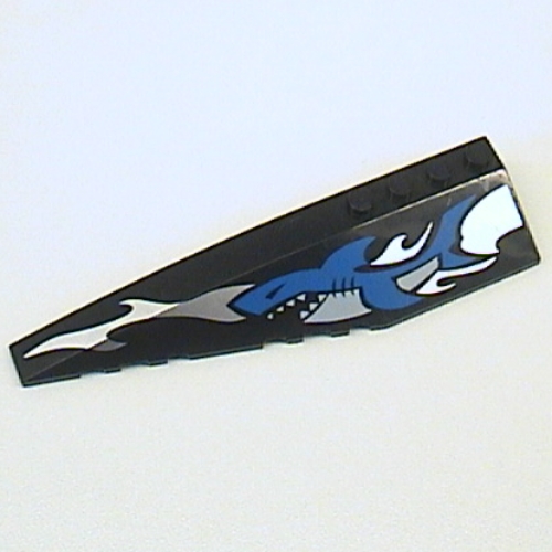 Lego Brick Wedged, Curved 12 x 3 Left with Blue Shark and Silver Wave Print