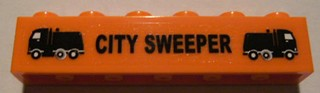 Lego Brick 1 x 6 with Black 'CITY SWEEPER' and Trucks Pattern (Sticker) - Set 8404 / Orange