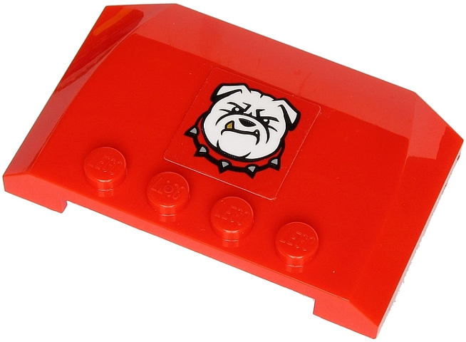 Lego Wedge 4 x 6 x 2/3 Triple Curved with White Bulldog with Spiked Collar on Red Background Pattern (Sticker) - Set 60245 / Red