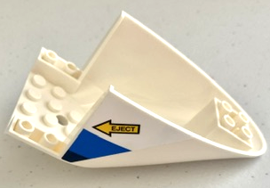 Lego Aircraft Fuselage Aft Section Curved Bottom 6 x 10 with Blue and Dark Blue Stripes and Yellow Arrow with 'EJECT' Pattern on Both Sides (Stickers) - Set 60210
