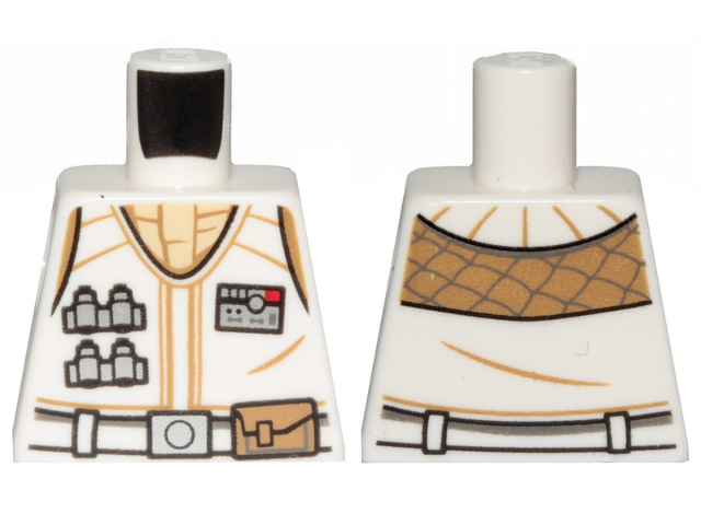 Lego Torso SW Hoth Rebel Vest with ID Badge, Utility Belt, Large Buckle and Tan Scarf Pattern / White