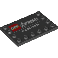 Lego Plate Special 4 x 6, Studs on 3 Edges with 'LEGO Avengers Iron Man' Print / Black