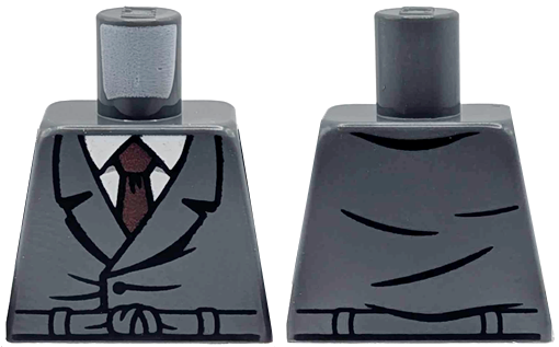 Lego Torso Coat with Black Button, Creases and Belt over White Shirt with Collar and Dark Red Tie Pattern