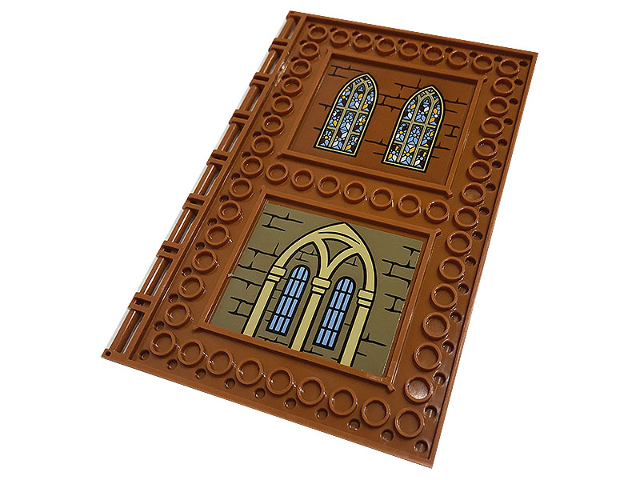 Lego Tile, Modified 10 x 16 with Studs on Edges and Bar Handles with Brick Walls and Stained Glassed Windows Pattern (Stickers) - Set 76382