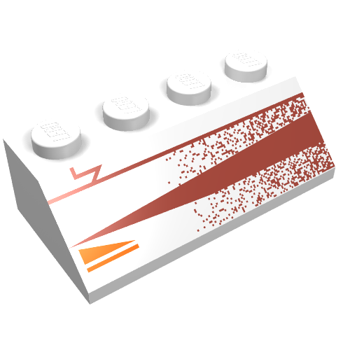 Lego Brick Sloped 45° 2 x 4 with Red and Gold Triangles Right Print