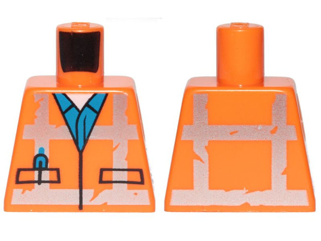 Lego Torso Safety Vest with Reflective Worn Crossed Stripes over Blue Shirt Pattern / Orange