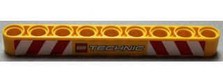 Lego Technic, Liftarm Thick 1 x 9 with LEGO TECHNIC Logo and Red and White Danger Stripes Pattern (Sticker) - Set 8292 / Yellow