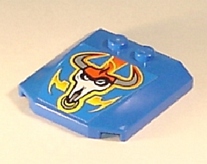 Lego Wedge 4 x 4 x 2/3 Triple Curved with Flames and Ox Head Pattern (Sticker) - Set 8668 / Blue