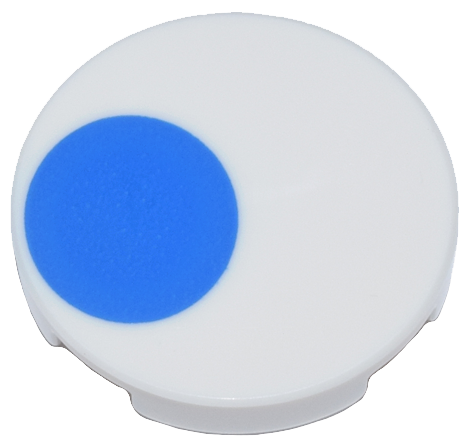 Lego Tile, Round 2 x 2 with Bottom Stud Holder with Blue Circle Pattern (PAC-MAN Ghost Eye) / White