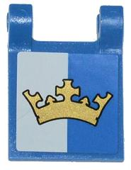 Lego Flag 2 x 2 Square with Flat Edge with Gold Crown on Blue and White Background Pattern (Sticker) - Sets 70402 / 70806 / Blue