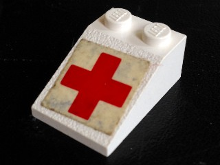 Lego Slope 33 3 x 2 with Red Cross Pattern (Sticker) - Sets 386 / 770 / White