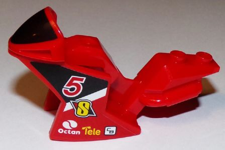 Lego Motorcycle Fairing, Racing (Sport) Bike with Black Windshield Pattern with Number 5 and Octan Logo Pattern on Both Sides (Stickers) - Set 60084