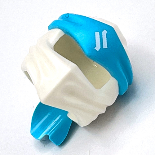 Lego Wrap with Long Back Knot, Dark Turquoise Band Pattern, White Asian Symbol Print / White
