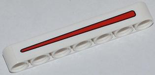 Lego Technic, Liftarm Thick 1 x 7 with Red Line Pattern (Sticker) - Set 42011 / White