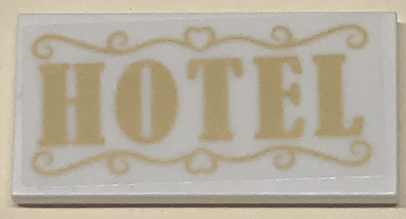 Lego Tile 2 x 4 with Gold 'HOTEL' Pattern (Sticker) - Set 41684