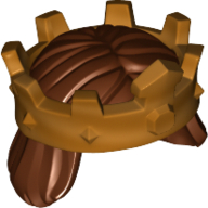Lego Hair and Crown, Mid-Length Straight with Gold Crown Print / Reddish Brown