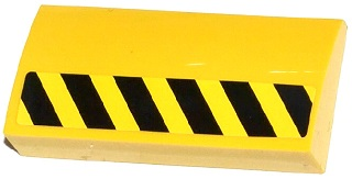 Lego Slope, Curved 2 x 4 x 2/3 with Bottom Tubes with Black and Yellow Danger Stripes Half Height Pattern Model Left Side (Sticker) - Set 70814