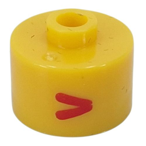 Lego Pen Bead, Round Long, Flat Edge with Red 'V' Print / Yellow