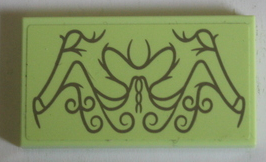 Lego Tile 2 x 4 with Dark Tan Ornate Filigree Pattern (Sticker) - Set 10316 / Yellowish Green