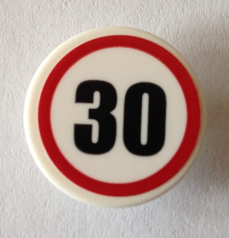 Lego Road Sign 2 x 2 Round with Clip with Black '30' in Red Circle Pattern (Sticker) - Set 40170