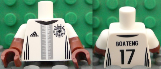 Lego Torso Soccer Shirt with Adidas Logo, 4 Stars and Eagle Front, 'BOATENG 17' Back Pattern / Reddish Brown Arms with Molded White Short Sleeves Pattern / Reddish Brown Hands