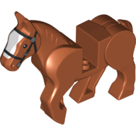 Lego Animal, Horse, Moveable Legs with Black Bridle and Wide White Blaze Print / Dark Orange