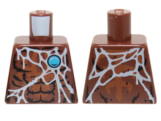 Lego Torso Chima Bare Chest with Spider Web and Blue Round Jewel (Chi) Pattern / Reddish Brown