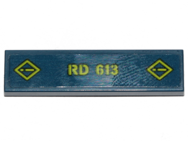 Lego Tile 1 x 4 with Lime Danger Sign and 'RD 613' Pattern (Sticker) - Set 70839